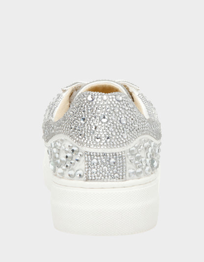Betsey Johnson REILY WHITE Platform Low-Top Lace-Up Rhinestone Women's Sneaker