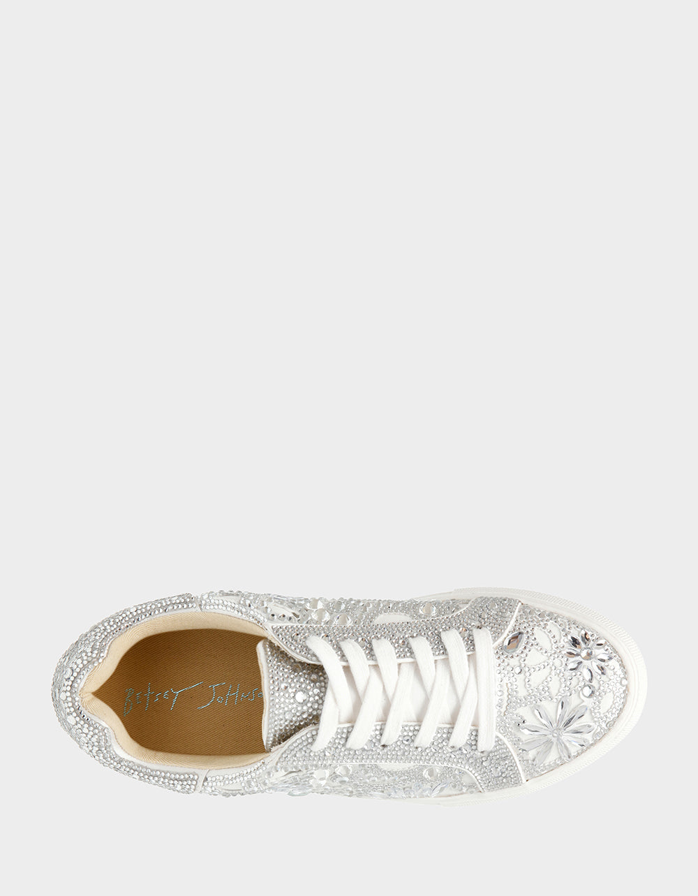 Betsey Johnson REILY WHITE Platform Low-Top Lace-Up Rhinestone Women's Sneaker