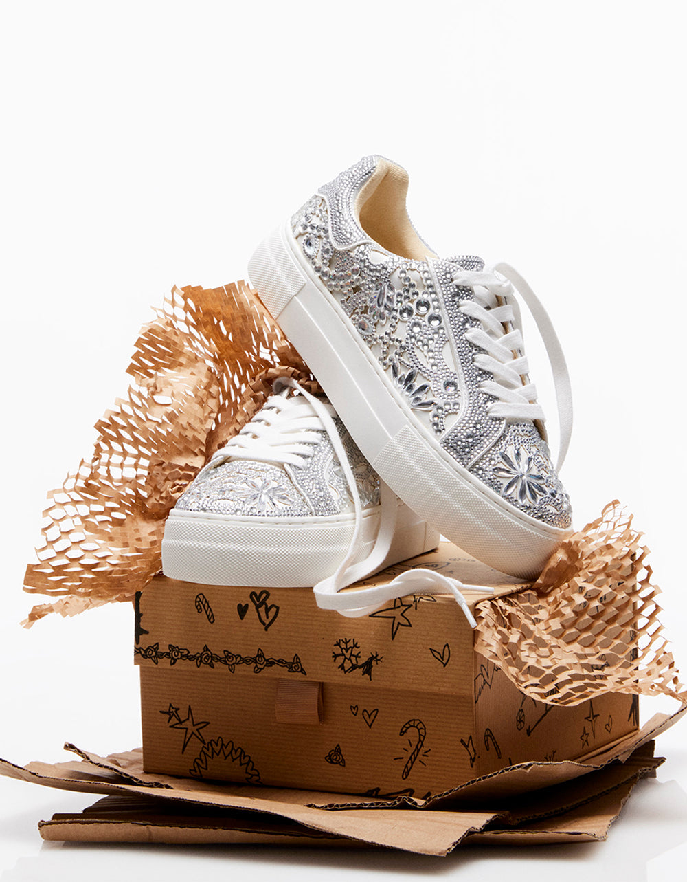 Betsey Johnson REILY WHITE Platform Low-Top Lace-Up Rhinestone Women's Sneaker