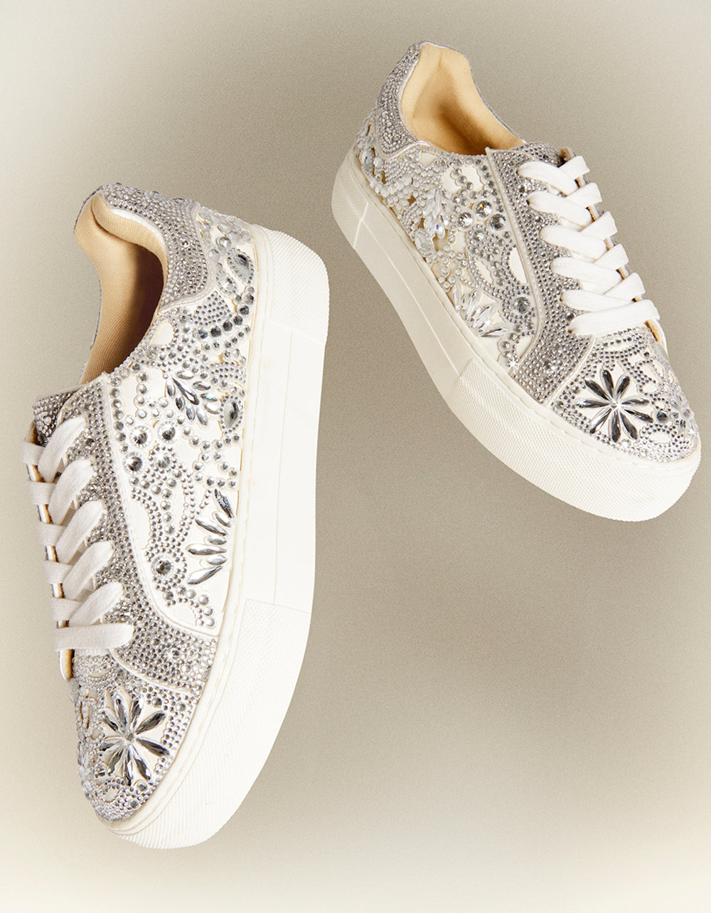 Betsey Johnson REILY WHITE Platform Low-Top Lace-Up Rhinestone Women's Sneaker