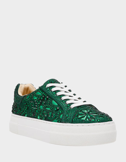 Betsey Johnson REILY EMERALD Platform Low-Top Lace-Up Rhinestone Women's Sneaker