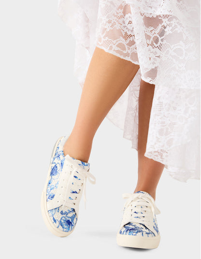 Betsey Johnson DAMON WHITE/BLUE FLORAL Women's Blue Floral Sneaker
