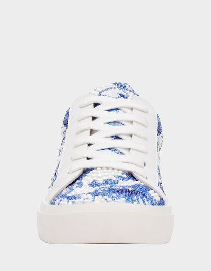 Betsey Johnson DAMON WHITE/BLUE FLORAL Women's Blue Floral Sneaker