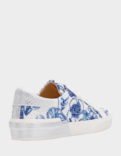 Betsey Johnson DAMON WHITE/BLUE FLORAL Women's Blue Floral Sneaker