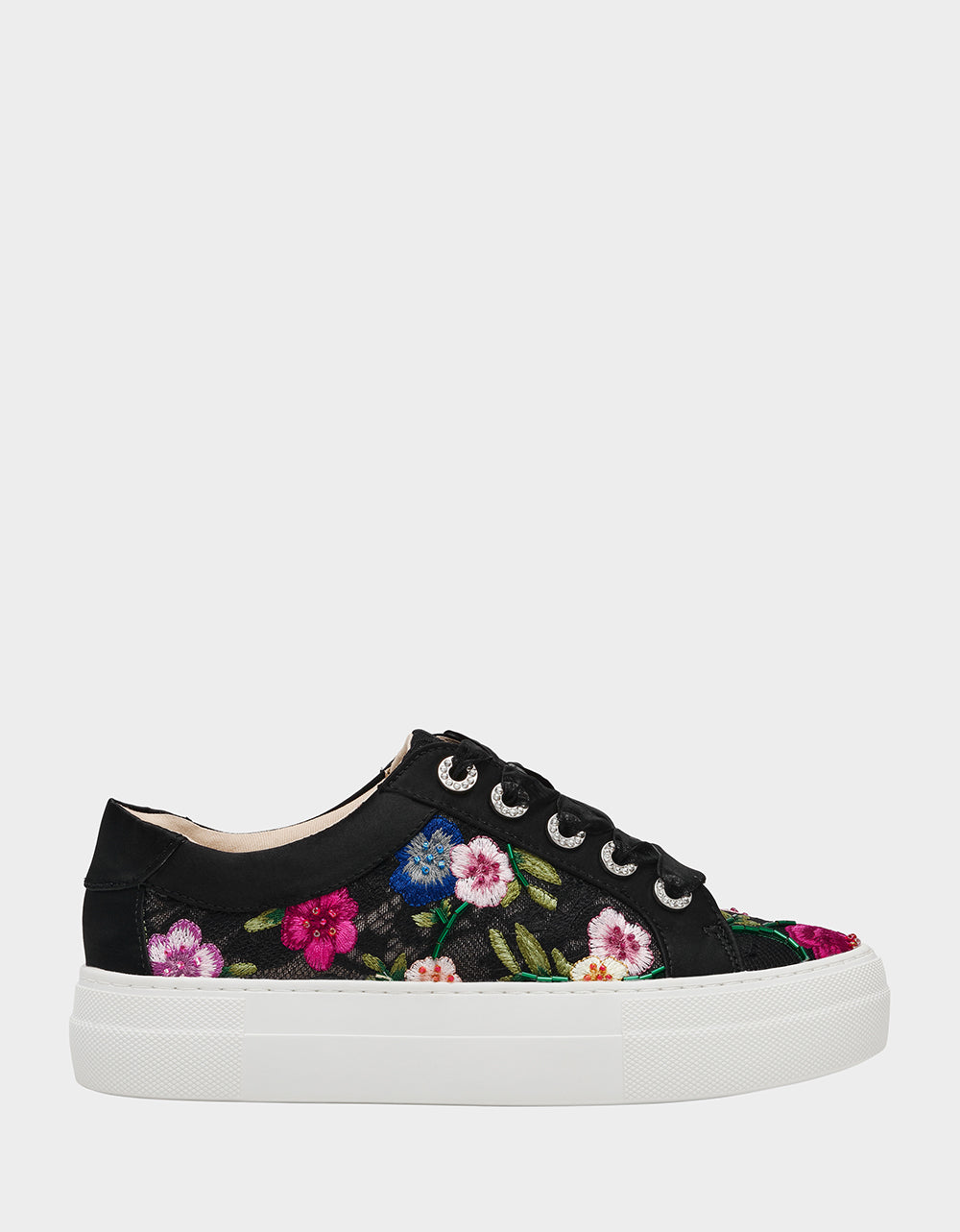 Betsey Johnson JAYLA BLACK MULTI FLORAL Platform Low-Top Lace-Up Sneaker