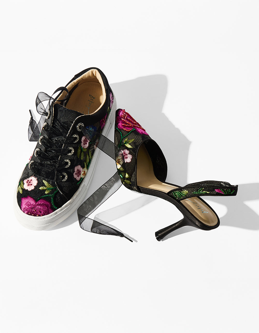 Betsey Johnson JAYLA BLACK MULTI FLORAL Platform Low-Top Lace-Up Sneaker