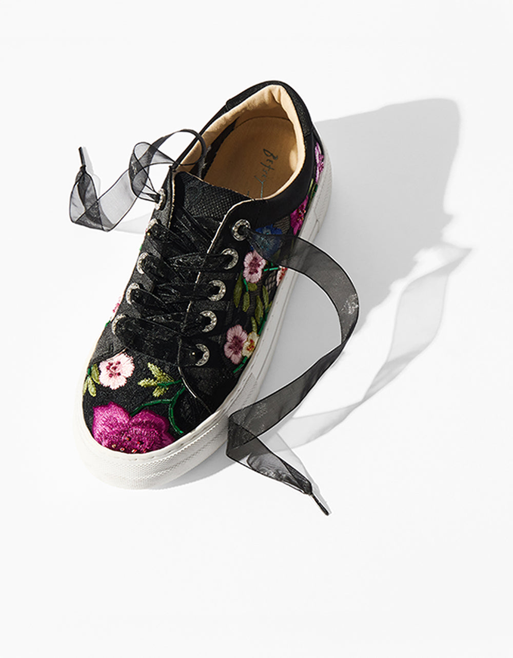 Betsey Johnson JAYLA BLACK MULTI FLORAL Platform Low-Top Lace-Up Sneaker