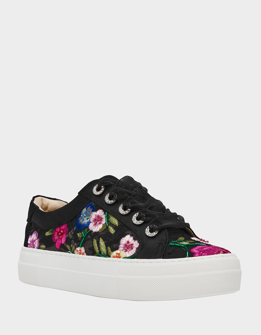 Betsey Johnson JAYLA BLACK MULTI FLORAL Platform Low-Top Lace-Up Sneaker