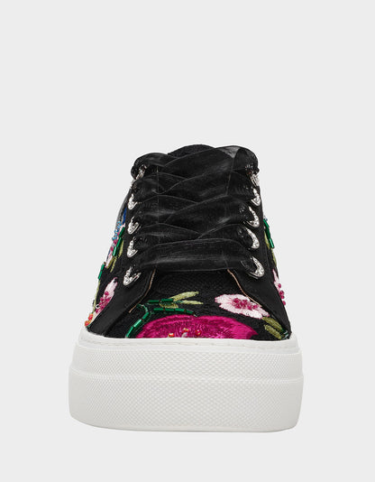 Betsey Johnson JAYLA BLACK MULTI FLORAL Platform Low-Top Lace-Up Sneaker