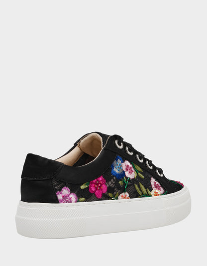 Betsey Johnson JAYLA BLACK MULTI FLORAL Platform Low-Top Lace-Up Sneaker