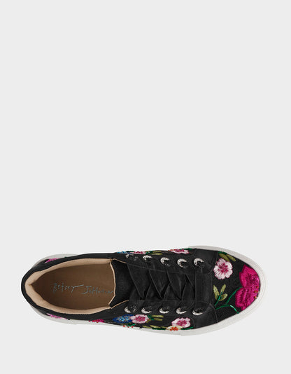 Betsey Johnson JAYLA BLACK MULTI FLORAL Platform Low-Top Lace-Up Sneaker