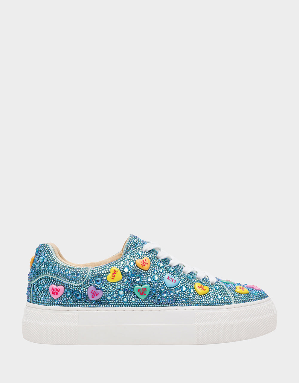 Betsey Johnson SIDNY MINT MULTI HEARTS Women's Rhinestone Candy Heart Sneakers