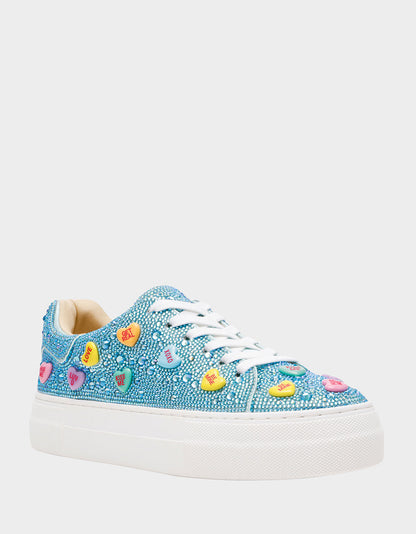 Betsey Johnson SIDNY MINT MULTI HEARTS Women's Rhinestone Candy Heart Sneakers