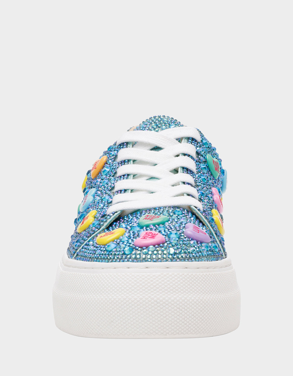 Betsey Johnson SIDNY MINT MULTI HEARTS Women's Rhinestone Candy Heart Sneakers
