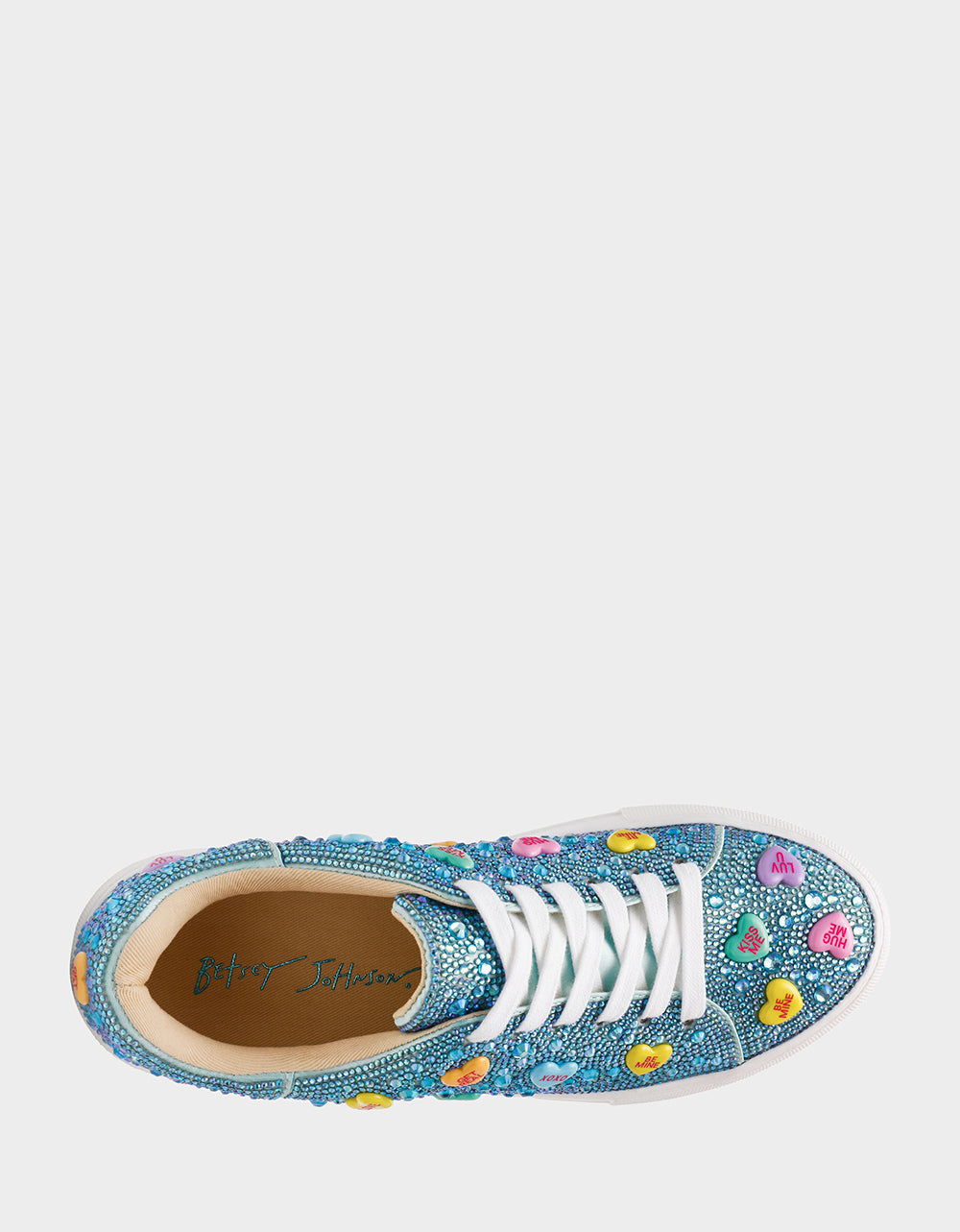 Betsey Johnson SIDNY MINT MULTI HEARTS Women's Rhinestone Candy Heart Sneakers