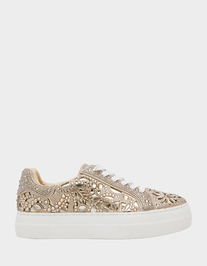Betsey Johnson REILY LIGHT GOLD Platform Low-Top Lace-Up Rhinestone Women's Sneaker