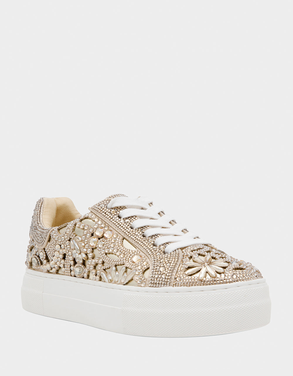 Betsey Johnson REILY LIGHT GOLD Platform Low-Top Lace-Up Rhinestone Women's Sneaker