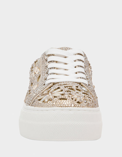 Betsey Johnson REILY LIGHT GOLD Platform Low-Top Lace-Up Rhinestone Women's Sneaker