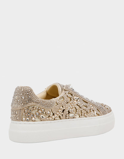 Betsey Johnson REILY LIGHT GOLD Platform Low-Top Lace-Up Rhinestone Women's Sneaker