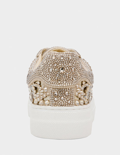 Betsey Johnson REILY LIGHT GOLD Platform Low-Top Lace-Up Rhinestone Women's Sneaker