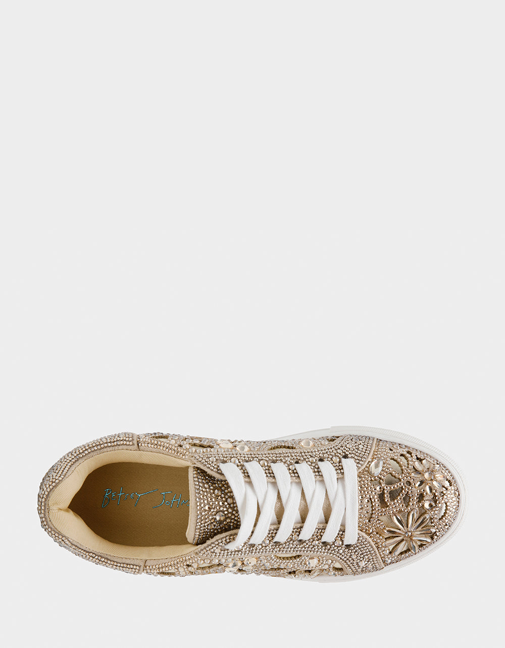 Betsey Johnson REILY LIGHT GOLD Platform Low-Top Lace-Up Rhinestone Women's Sneaker