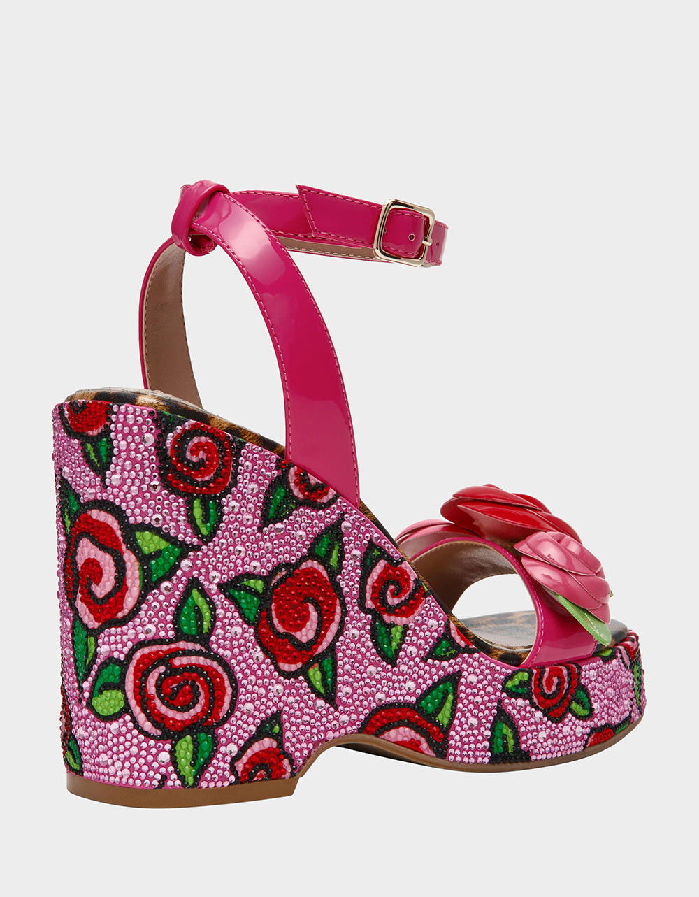 Betsey Johnson LIZZETE Fuchsia Rose Platform Flowers Embellished Women's Wedge Heel