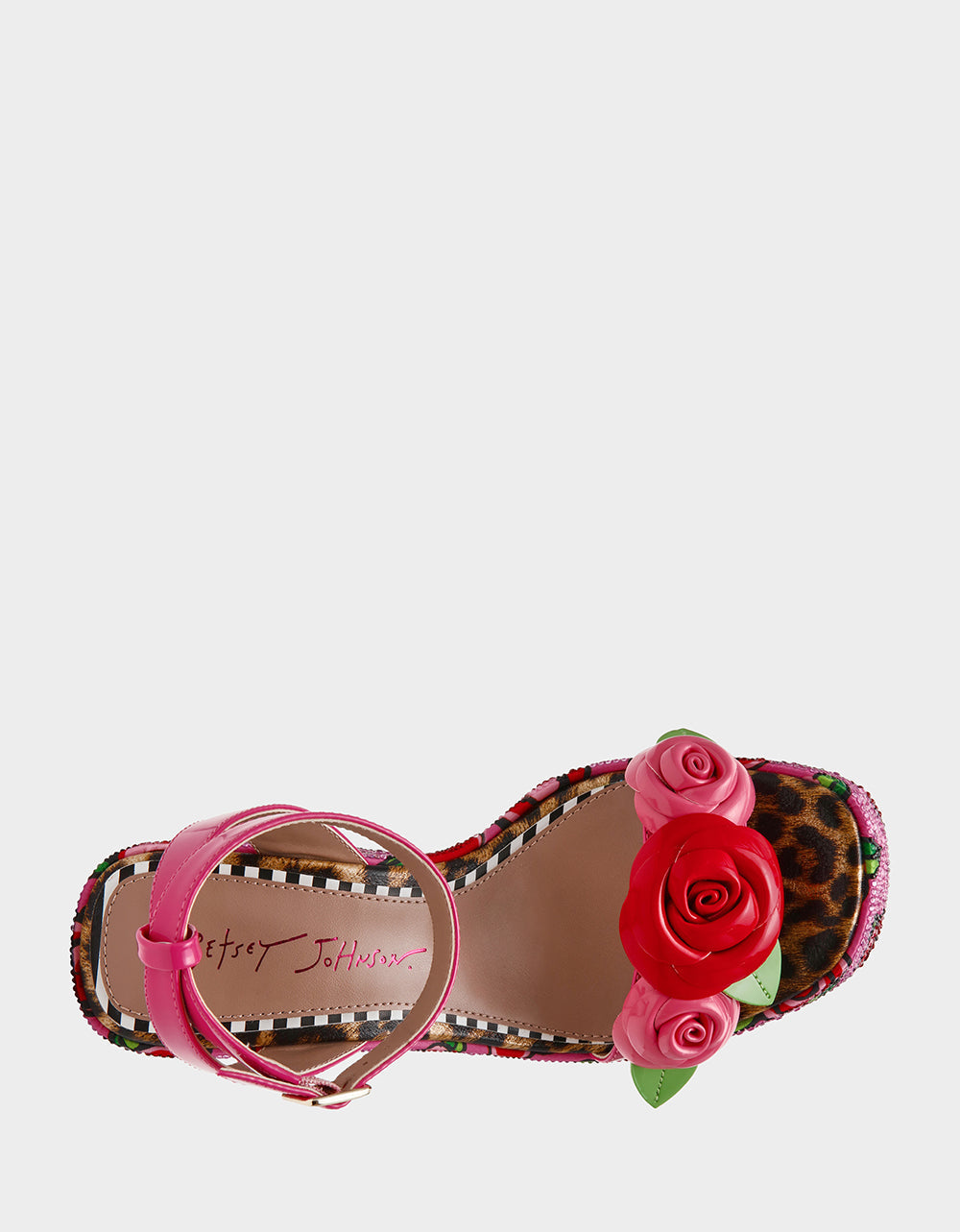 Betsey Johnson LIZZETE Fuchsia Rose Platform Flowers Embellished Women's Wedge Heel