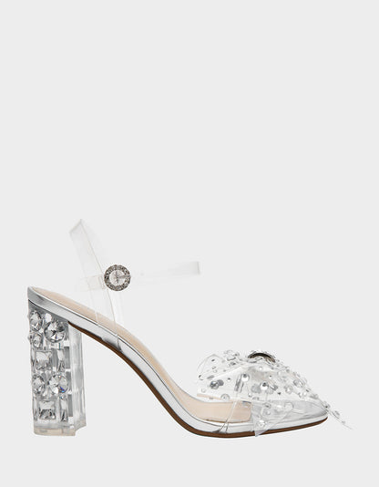 Betsey Johnson PRATT Silver Women's Rhinestone Embellished Flower Heel