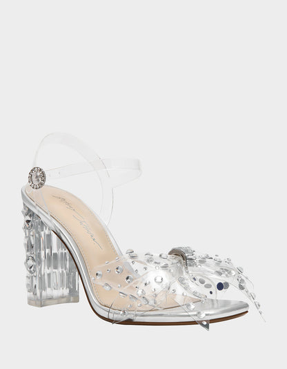 Betsey Johnson PRATT Silver Women's Rhinestone Embellished Flower Heel