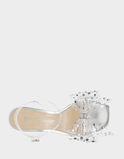 Betsey Johnson PRATT Silver Women's Rhinestone Embellished Flower Heel