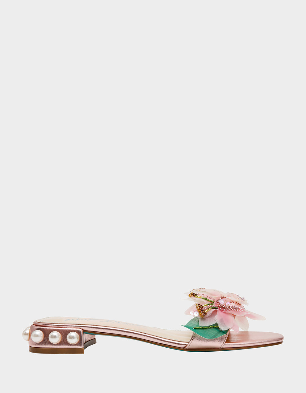 Betsey Johnson ROSIA Light Pink Flower Embellished Pearl Square-Toe Women's Block Heel