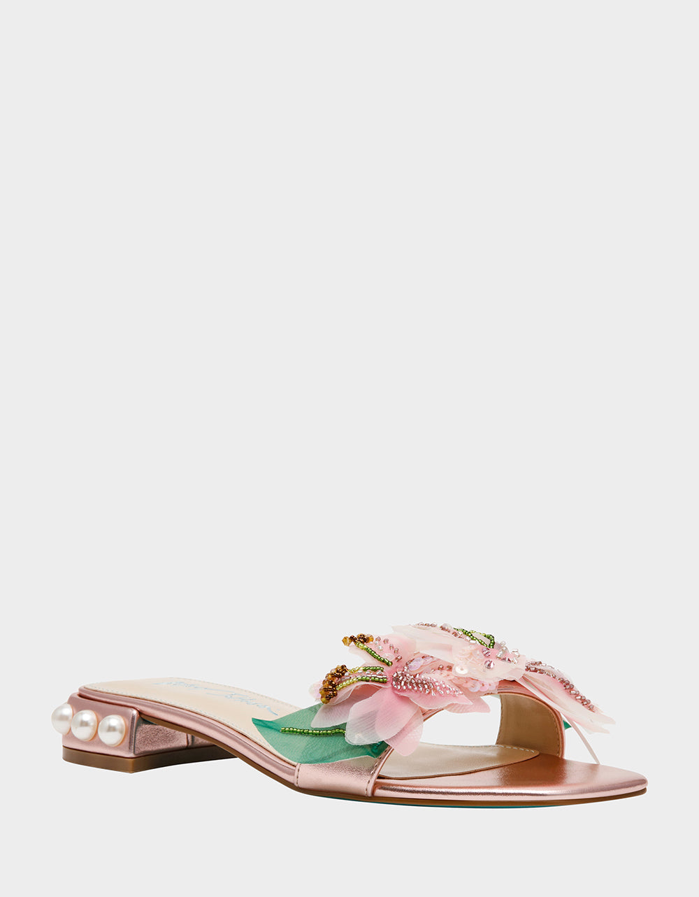 Betsey Johnson ROSIA Light Pink Flower Embellished Pearl Square-Toe Women's Block Heel