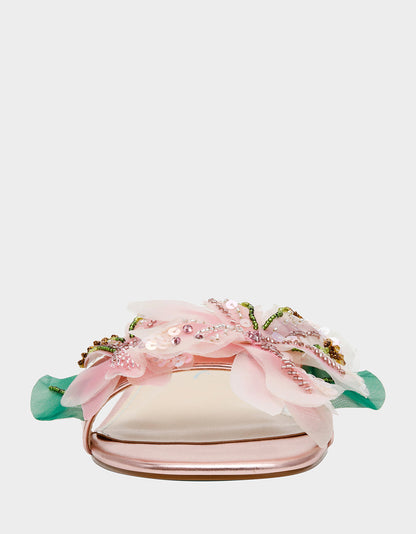 Betsey Johnson ROSIA Light Pink Flower Embellished Pearl Square-Toe Women's Block Heel