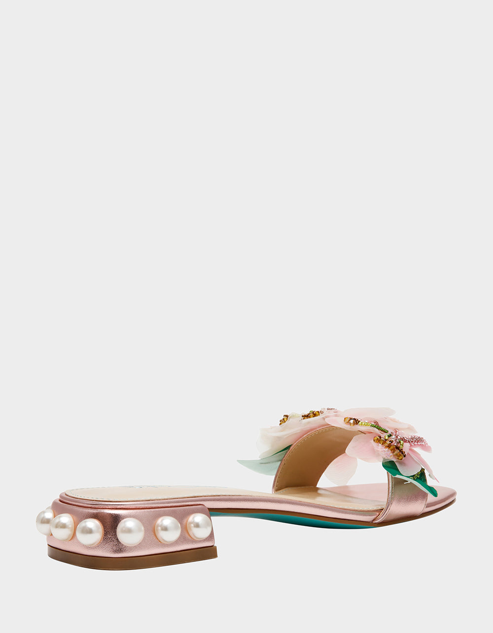 Betsey Johnson ROSIA Light Pink Flower Embellished Pearl Square-Toe Women's Block Heel