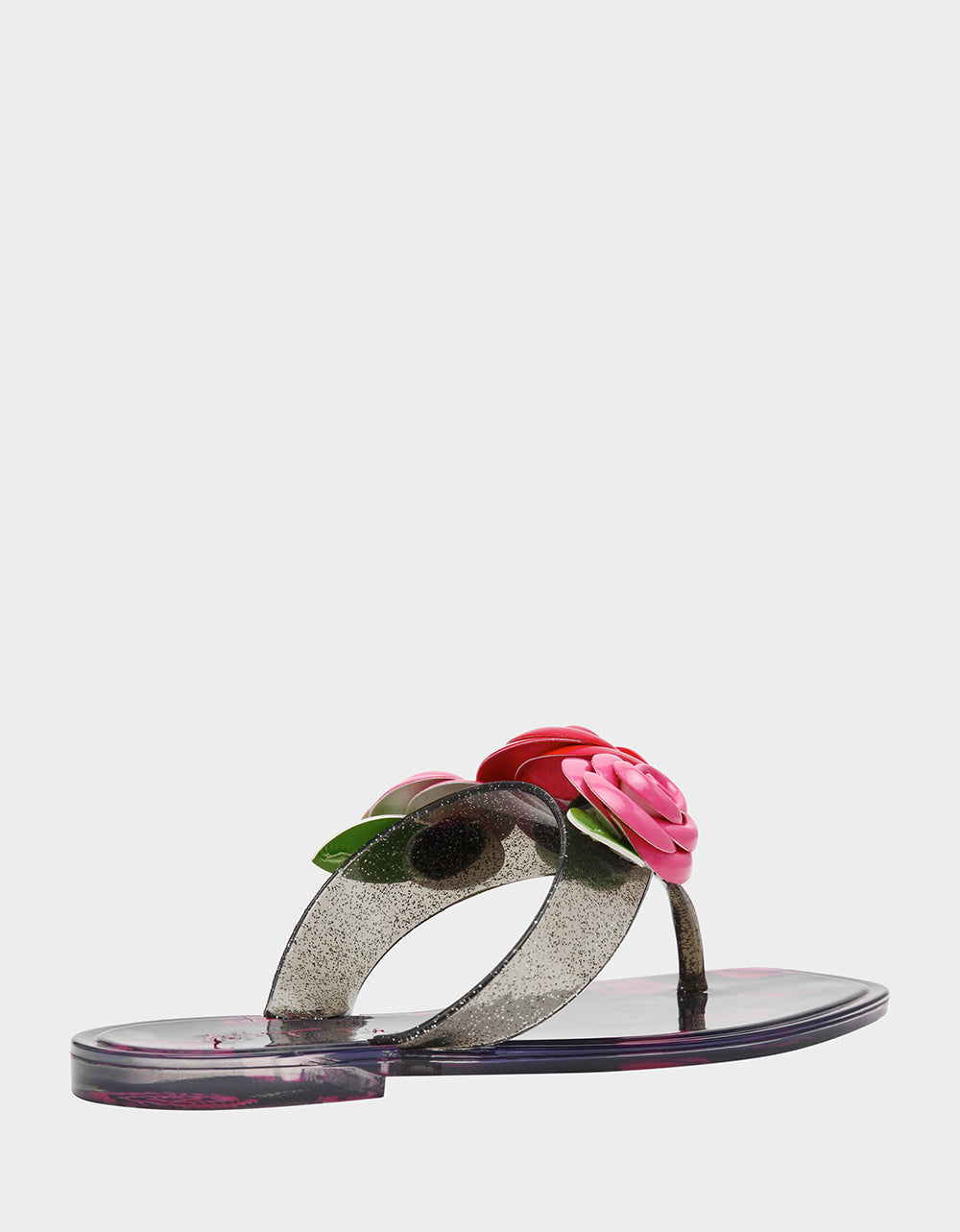 Betsey Johnson TRENTEN Black Rose Jelly Thong Strappy Women's Sandal