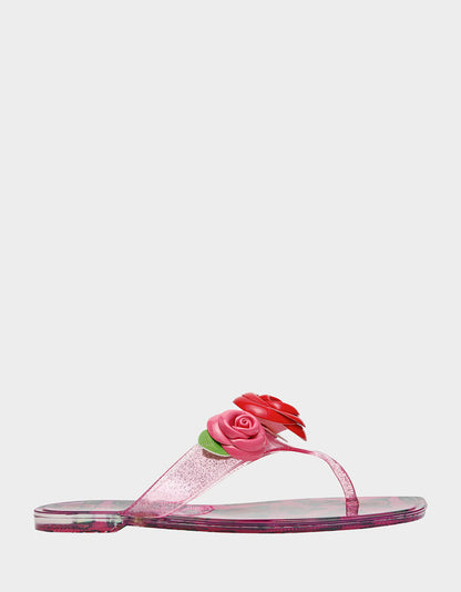 Betsey Johnson TREN01S5 FUSHIA ROSE Jelly Thong Strappy Women's Sandal
