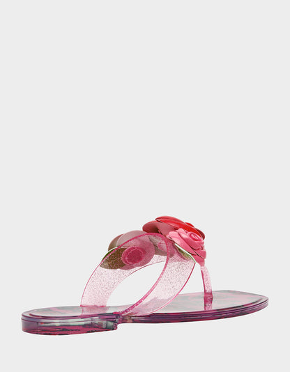 Betsey Johnson TREN01S5 FUSHIA ROSE Jelly Thong Strappy Women's Sandal