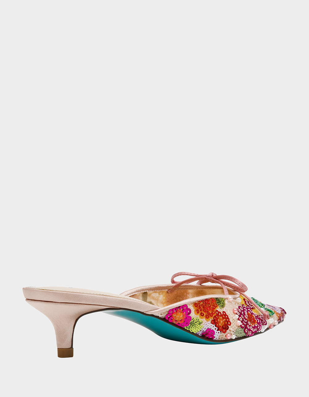 Betsey Johnson KEELY Nude Floral Pointed-Toe Mule Embellished Women's Kitten Heel