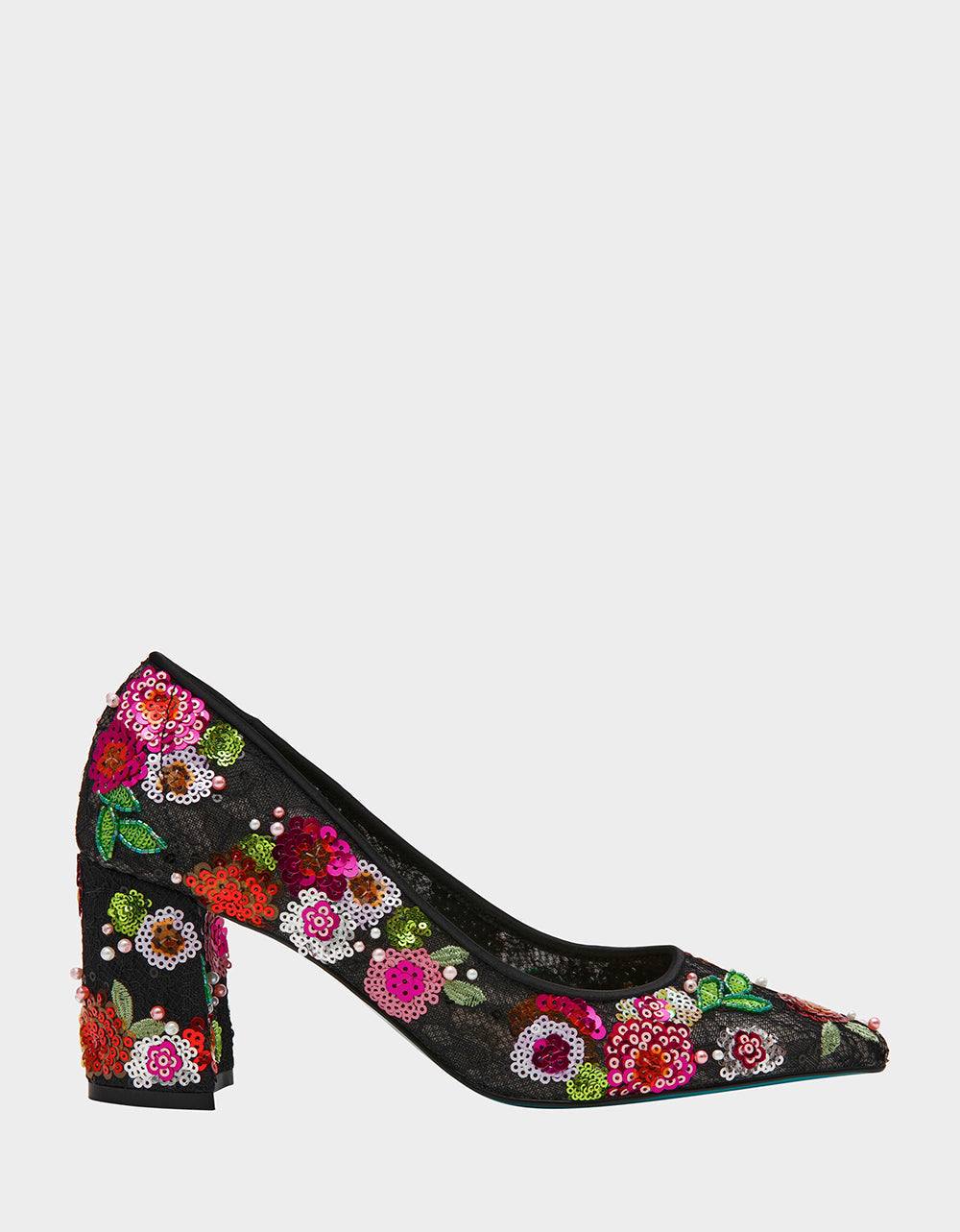 Betsey Johnson CYRUS Black Floral Pointed-Toe Sequin Embellished Women's Heel