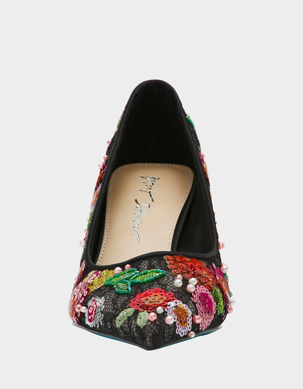 Betsey Johnson CYRUS Black Floral Pointed-Toe Sequin Embellished Women's Heel