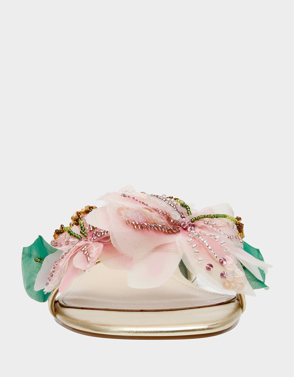 Betsey Johnson ROSIA Light Gold Flower Embellished Pearl Square-Toe Women's Block Heel