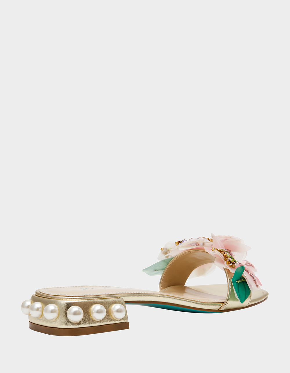 Betsey Johnson ROSIA Light Gold Flower Embellished Pearl Square-Toe Women's Block Heel