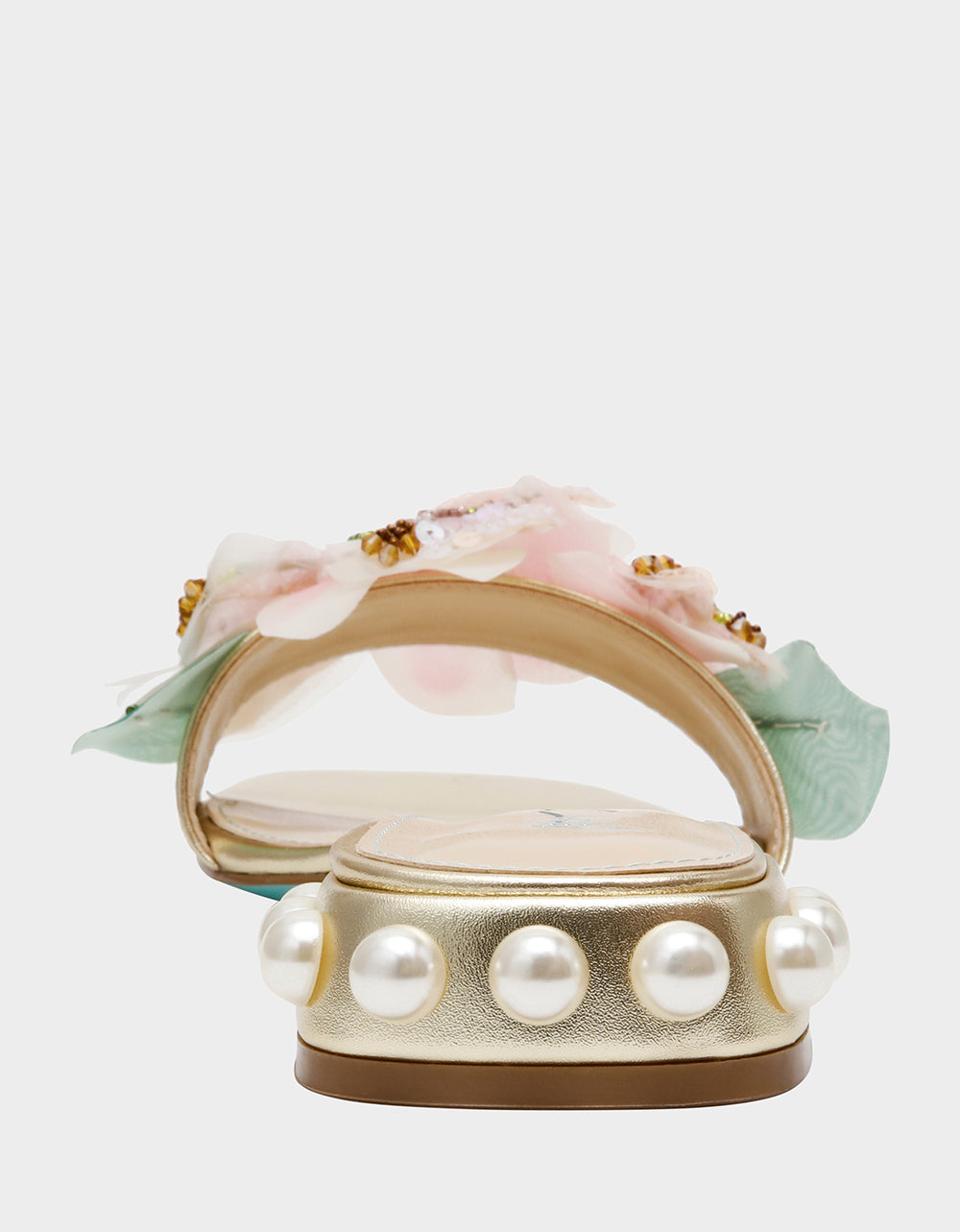Betsey Johnson ROSIA Light Gold Flower Embellished Pearl Square-Toe Women's Block Heel