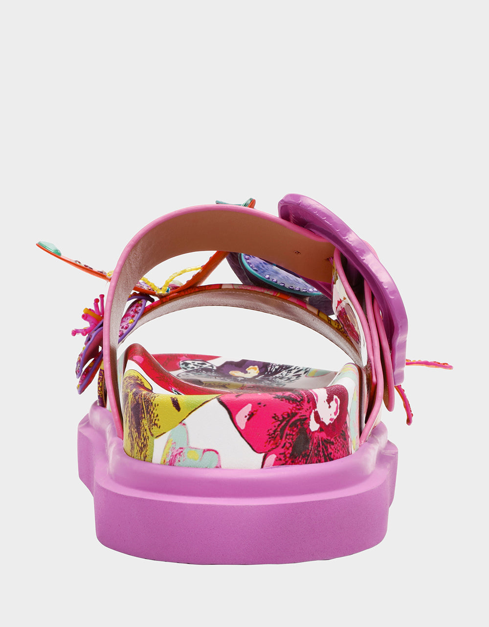 Betsey Johnson LORAYNE WHITE MULTI Women's Footbed Slip-On Sandal with Flower and Butterfly Details