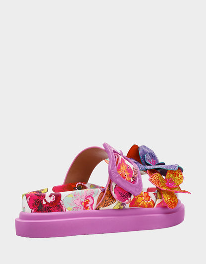 Betsey Johnson LORAYNE WHITE MULTI Women's Footbed Slip-On Sandal with Flower and Butterfly Details