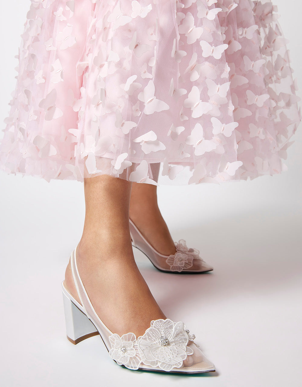 Betsey Johnson PETRA IVORY Slingback Floral Mesh Block Heel