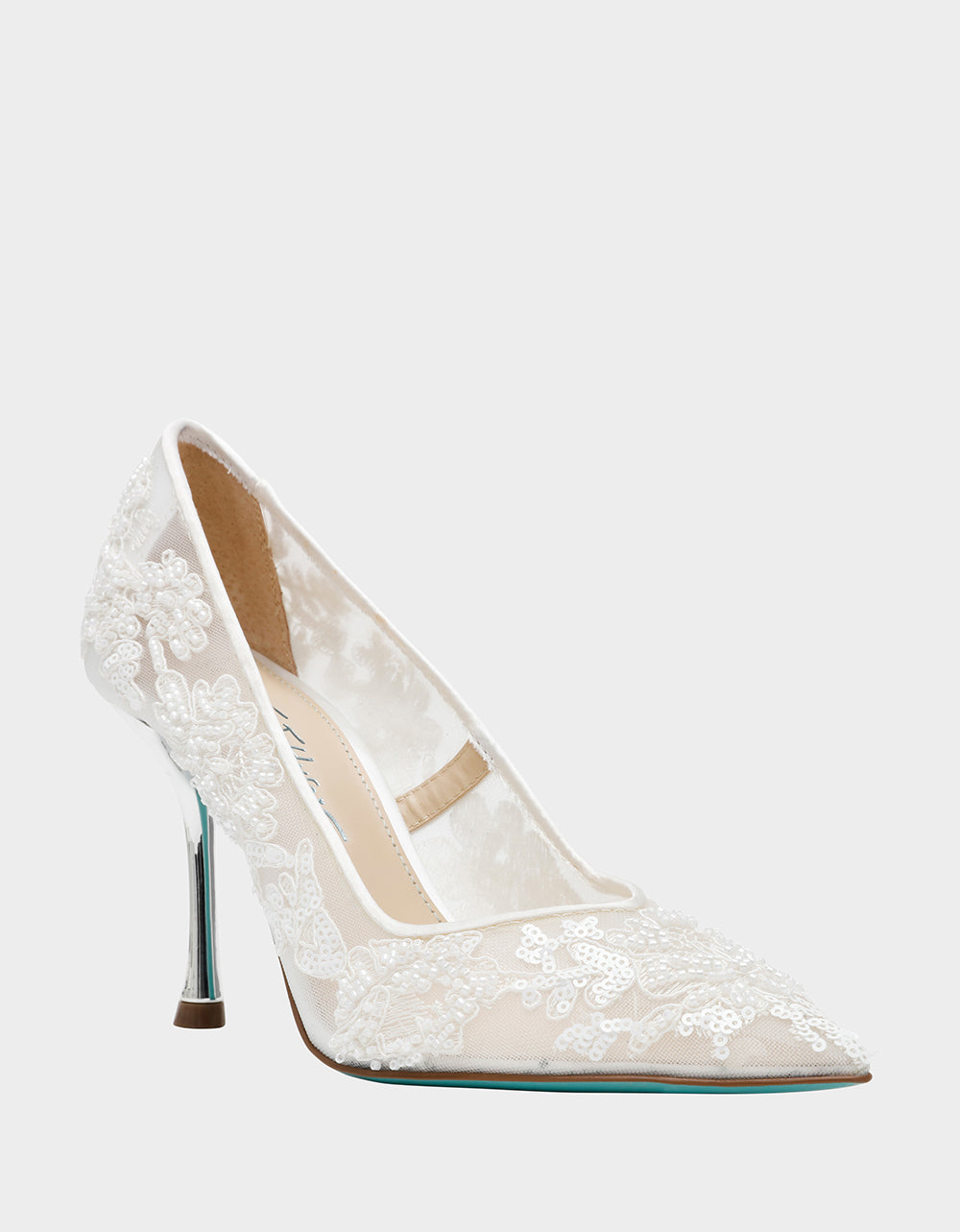Betsey Johnson JENII IVORY Pointed-Toe Mesh Embellished Floral Print Pump Women's Heel