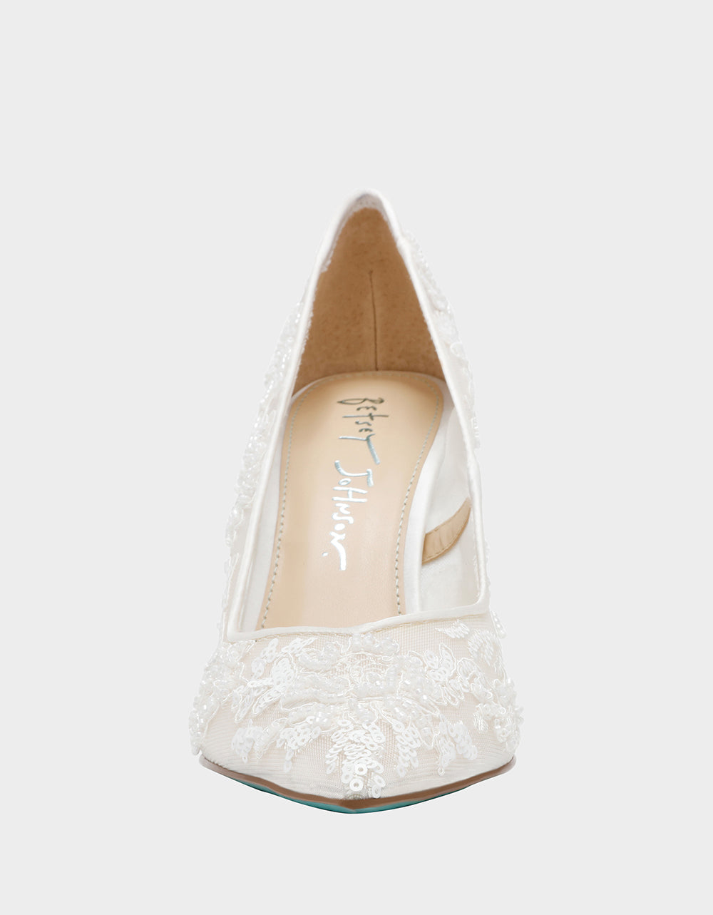 Betsey Johnson JENII IVORY Pointed-Toe Mesh Embellished Floral Print Pump Women's Heel