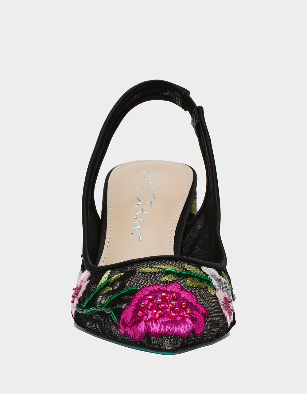 Betsey Johnson LIRA BLACK MULTI FLORAL Pointed-Toe Slingback Mesh Women's Heel