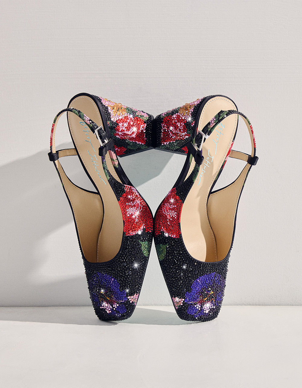 Betsey Johnson ELIAS BLACK MULTI FLORAL Square-Toe Slingback Women's Block Heel